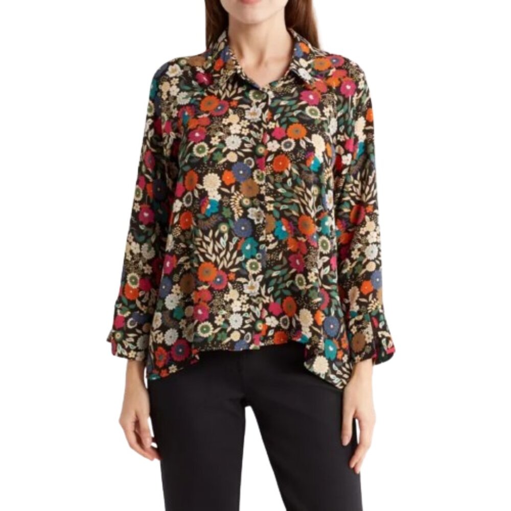Status by Chenault Blouse Multicolor Floral Print Button-Up Relaxed Fit